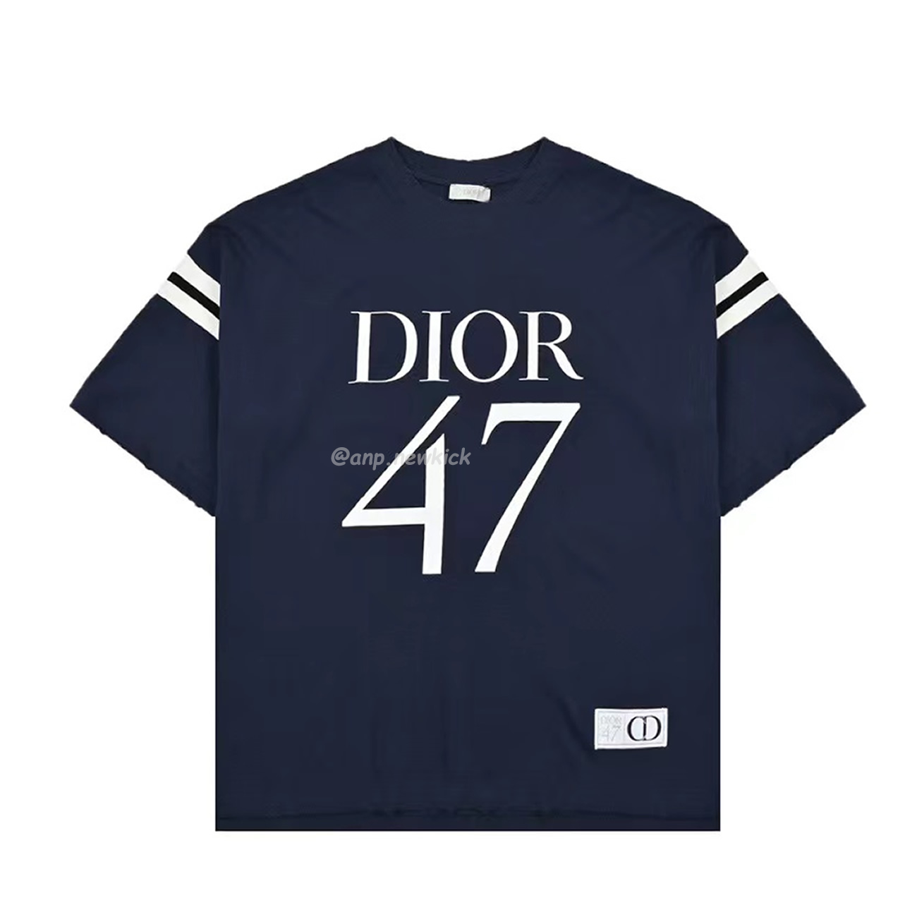 Dior Wide Body Bamboo Pure Cotton Plain Weave Fabric T Shirt White Navy (2) - newkick.vip